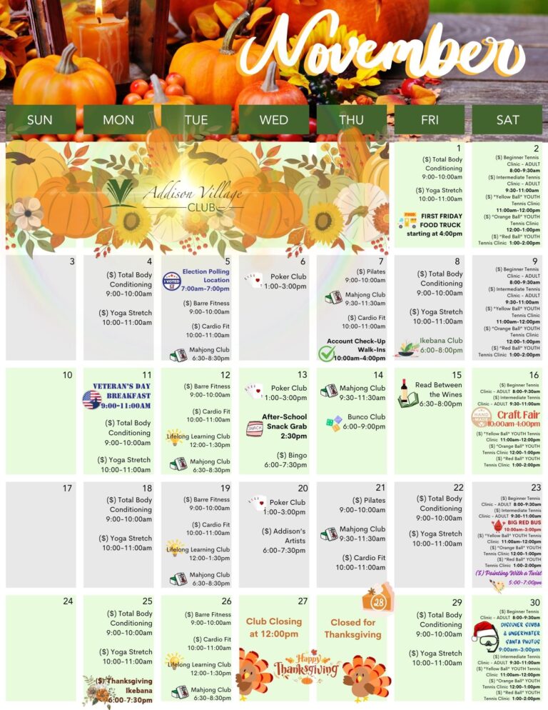 AVC Calendar of Events for November 2024